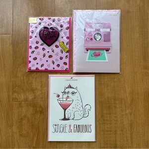 Pack of 3 Galentine’s Greeting Cards, 3D Stationary, Pink Love Letters, NWT